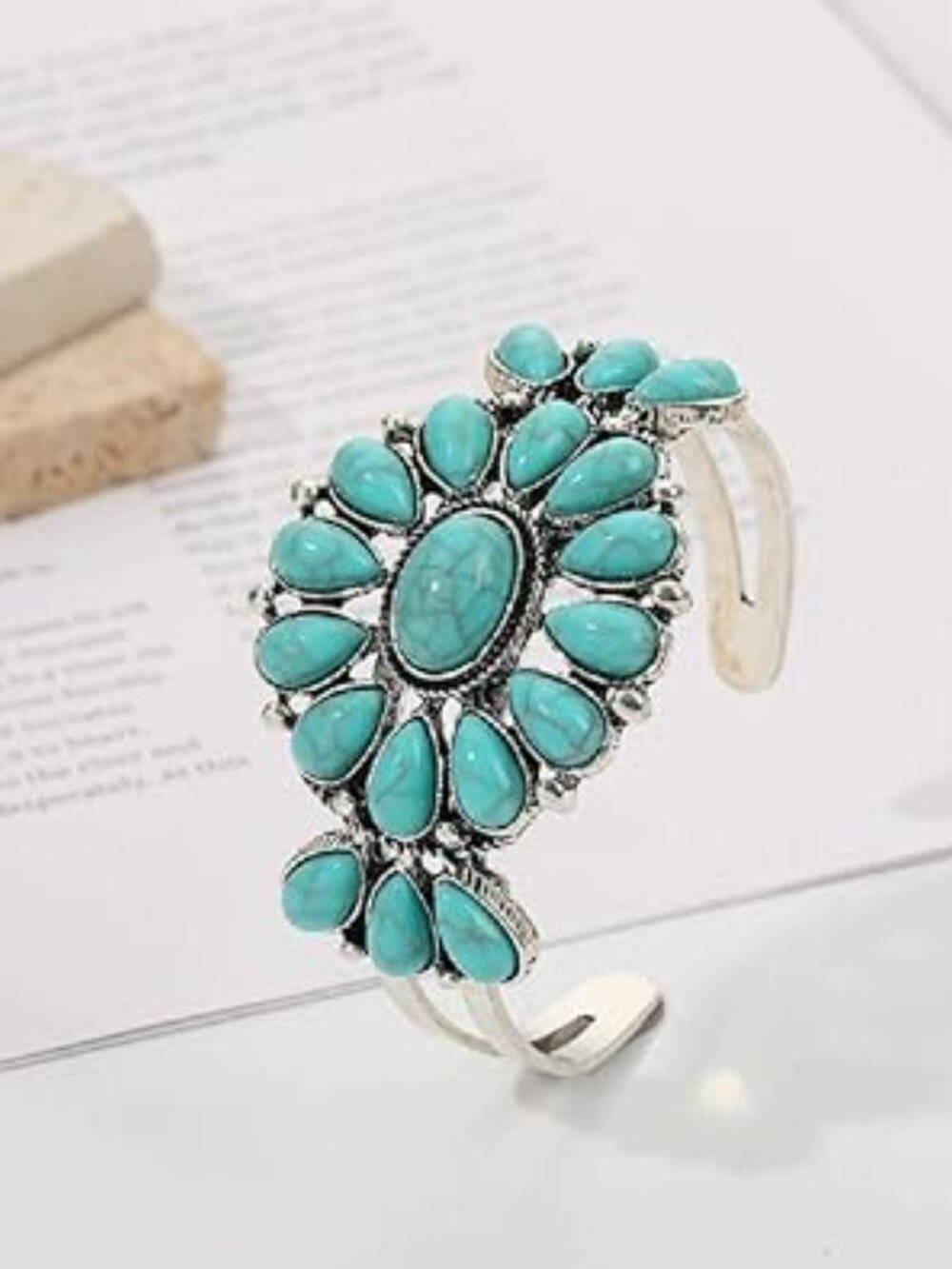 Turquoise Silver Cuff Bracelet Trendy Boho Western